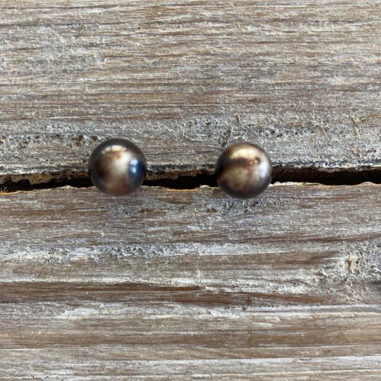 Mooie, subtiele oorknopjes van buffelhoorn. Ø 1 cm. Gevarieerde tintjes. Glans finish. Lichtgewicht.