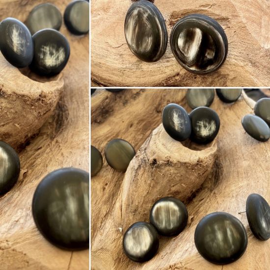 Stoere, matte oorknoppen van buffelhoorn 2.5cm, in diverse tintjes