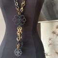 Buffelhoorn collier in matte bruintonen & zwart. Mat. Lengte 114 cm.