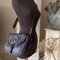Gewassen leren tas met studjes, dark blue. 28 x h 21 x 8 cm