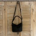 Gewassen leren, gevlochten tas. Zwart. 30 x h 22 x 14 cm