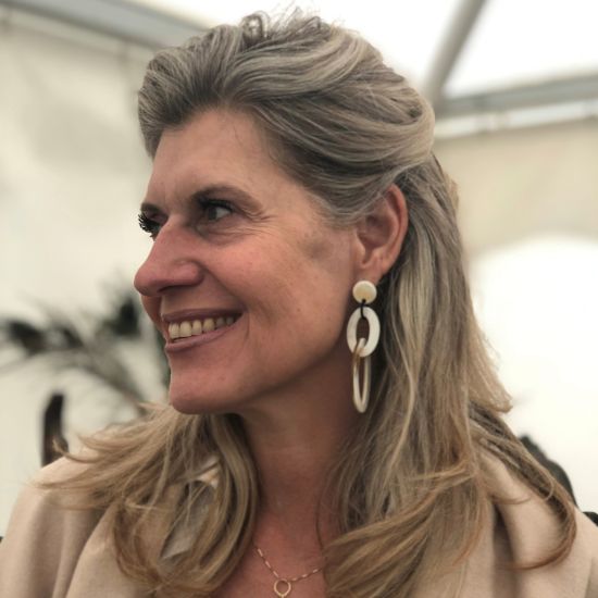 Dubbele schakeloorbellen buffelhoorn 8 x 3 cm, studs, Gevarieerde tintjes. Glans finish. Lichtgewicht.