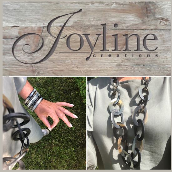 Stoer, handgemaakt buffelhoorn collier in zwarttonen.